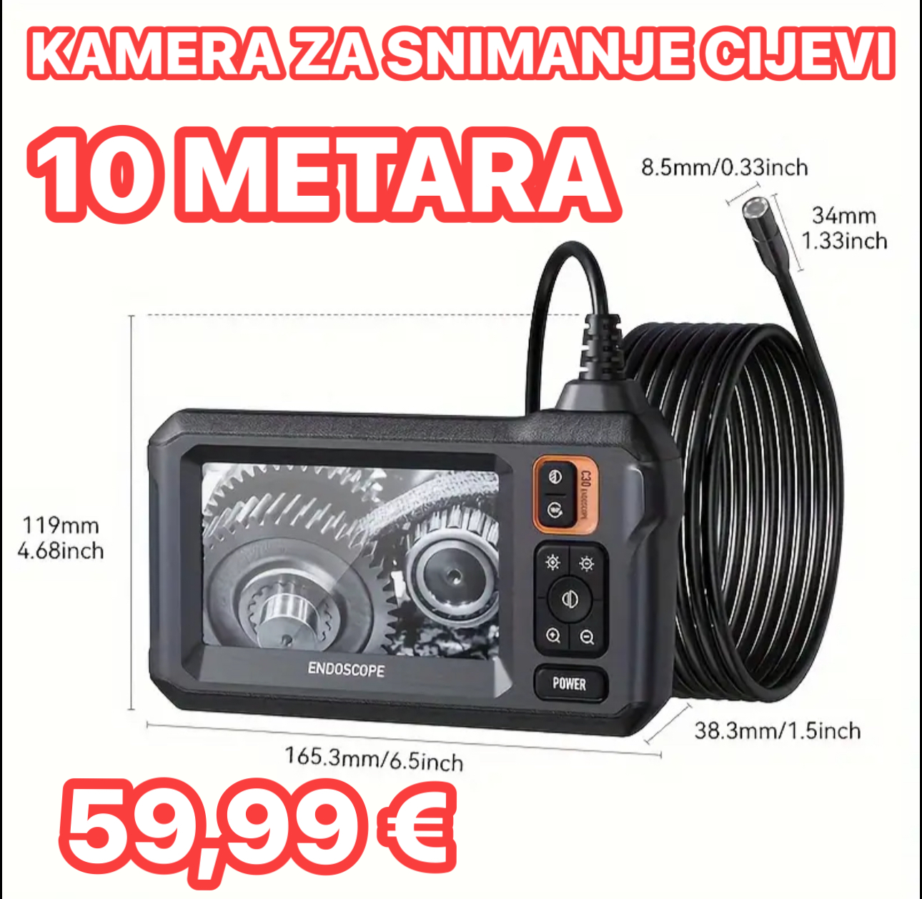 Kamera za snimanje cijevi - 10 metara